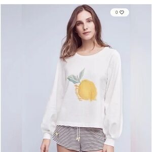Saturday Sunday Anthropologie Lemon Graphic Balloon Sleeved Sweater